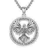 Hagkew Phoenix Necklace 925 Sterling Silver Oxidized vintage Celtics Necklace Phoenix Rising Crystal Necklace Pendant Phoenix Jewelry Gifts for Women Men