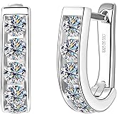 PROSTORY Moissanite Huggie Square Hoop Earrings for Women or Men 1.0cttw D Color VVS1 Clarity 925 Sterling Silver U-Shaped Earrings