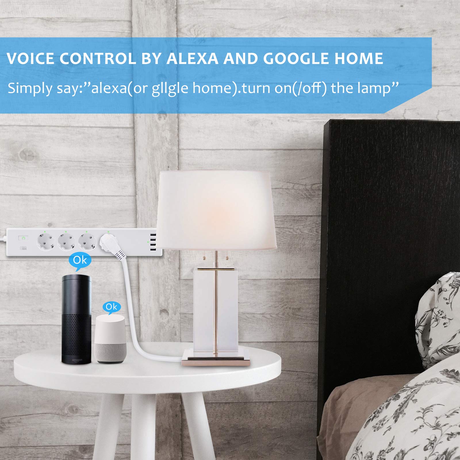 4 fach / 4 USB WLAN Steckdosenleiste Steckerleiste und Steckdose Stecker überspannungsschutz 1,8 m Kabel Funktioniert mit Amazon Alexa (Echo und Echo Dot) Google Home und IFTTT für Sprachsteuerung App Fernsteuerung für iOS Android überall u