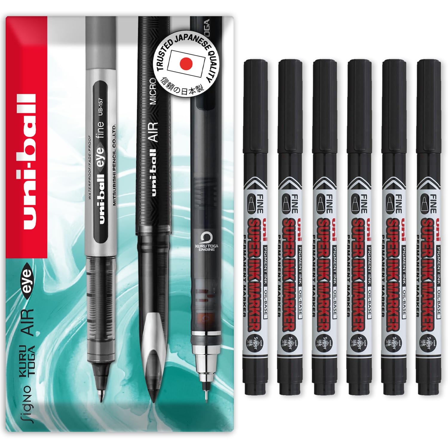 uni-ball Super Ink Marker PNA-125 - Permanent Marker Pen - Black Ink - In Envelope Gift Packaging - Ideal for CD, Laundry, Fabric, Glass, Plastic, Metal etc. (Pack of 6)