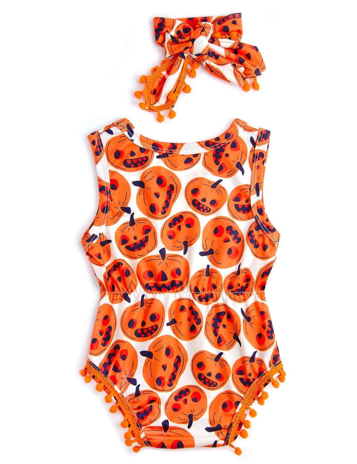 RAISEVERN 6-12 mesi Baby Pagliaccetto Unisex Baby Outfit misto cotone con stampa zucca Playsuit innocuo bianco Comfy tuta taglia 90