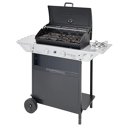 Campingaz Lavastein Gasgrill Xpert 200 LS Rocky, Grillwagen mit zwei Brennern, Seitenkocher Deckel und Thermometer