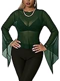 SOLY HUX Women's Plus Size Mesh Sheer Bell Long