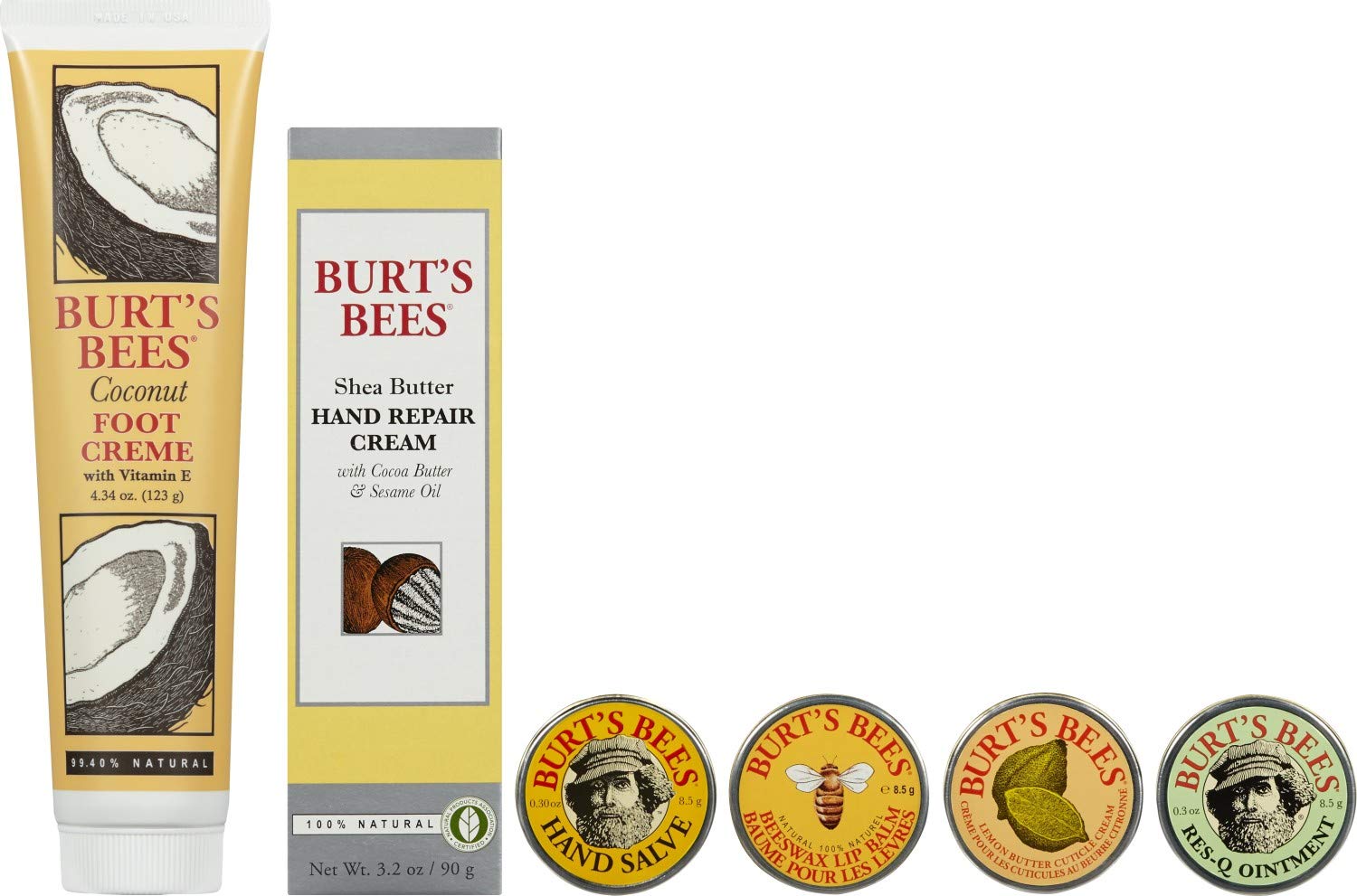 Burt's Bees Classics Gift Set, 6 Products in Giftable Tin – Cuticle Cream, Hand Salve, Lip Balm, Res-Q Ointment, Hand Repair Cream and Foot Cream: Beauty