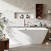59"Freestanding Acrylic Soaking Tub,Large Freestanding Bathtub with Non-Slip Surface, Overflow and Drain Included, Freestanding Bathtub with Chrome Drain, Deep Stand-Alone Tub for Relaxing Home Spa