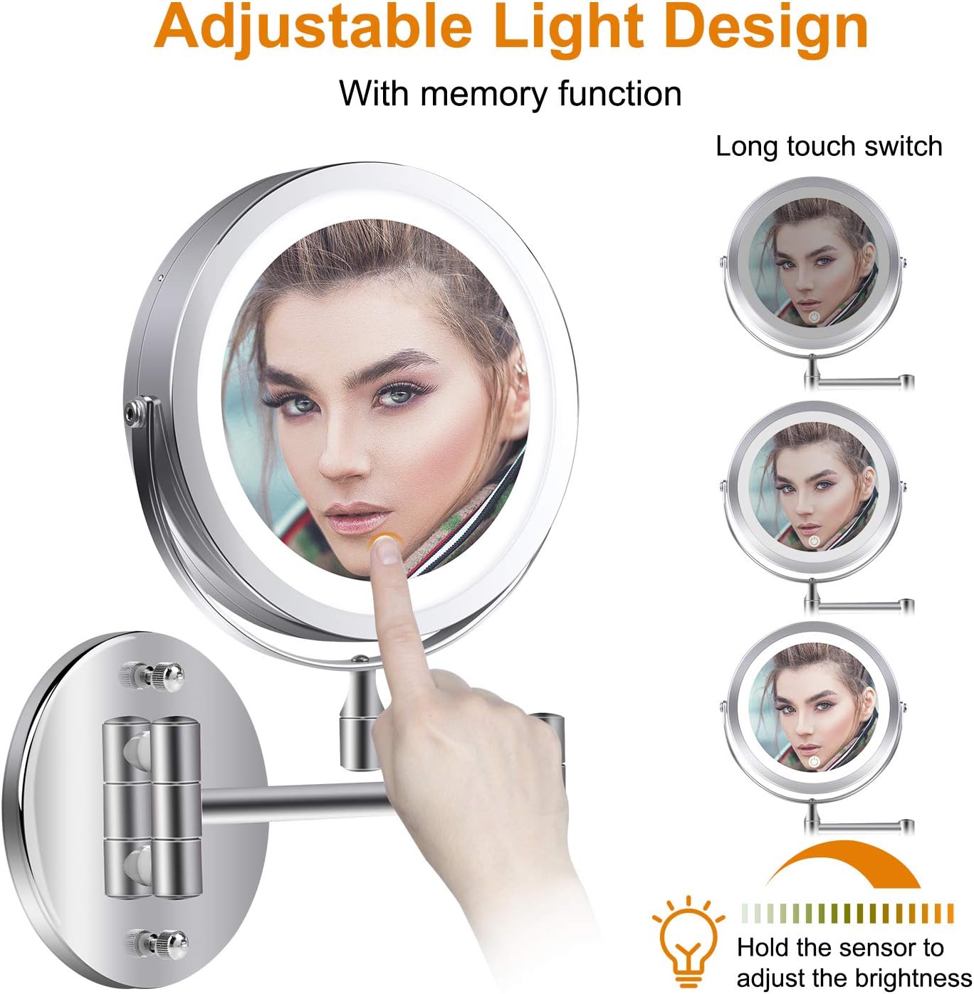 Wall Mounted Makeup Mirror, 1X/10X Magnification 360 Degree Rotation Double Sided LED Lighted Vanity Mirrors for Bathroom AC Adapter or Battery Operated: Furniture & Decor
