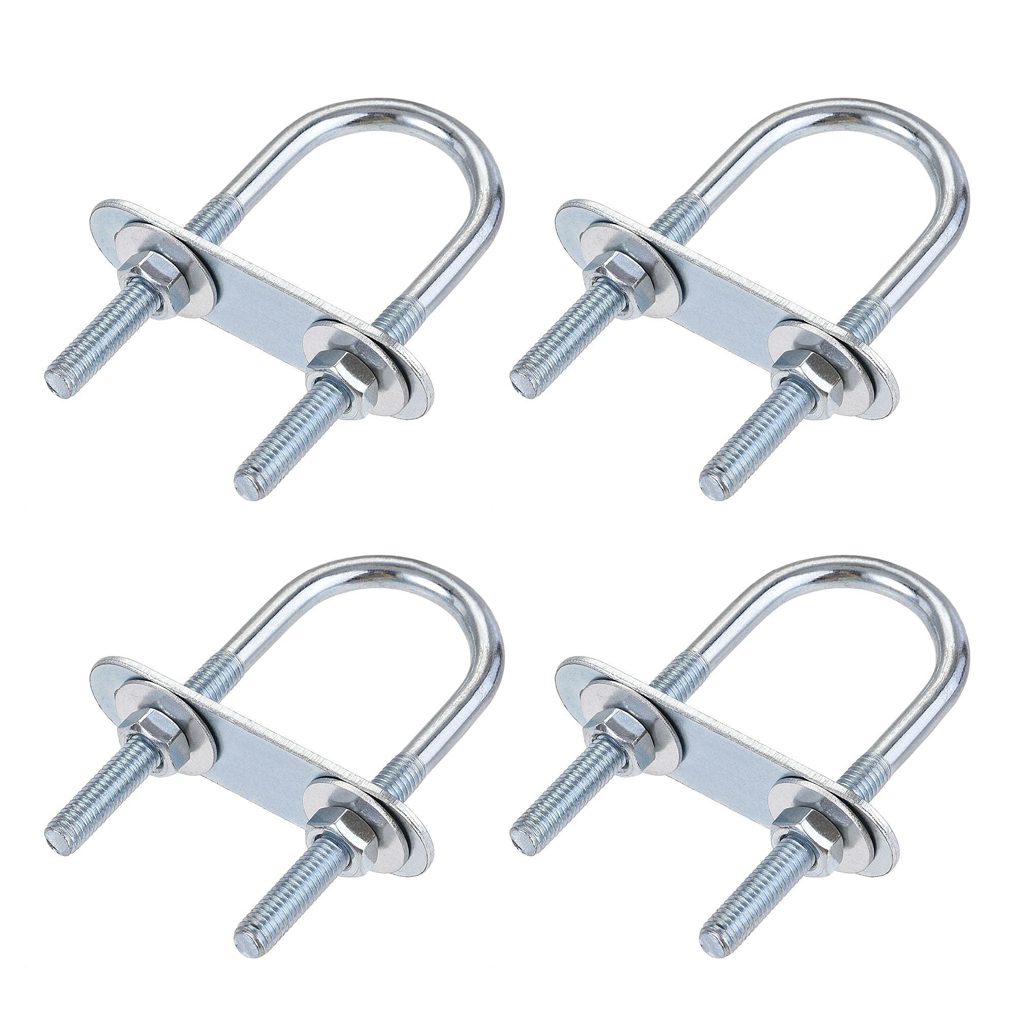 MACHSWON Round U-Bolt,8 Set Zinc Plated Alloy Steel M6 U Bolts 34mm(1.34") Inner Width 75mm Length with Nuts and Frame Plate for Automobiles Boat Trailer