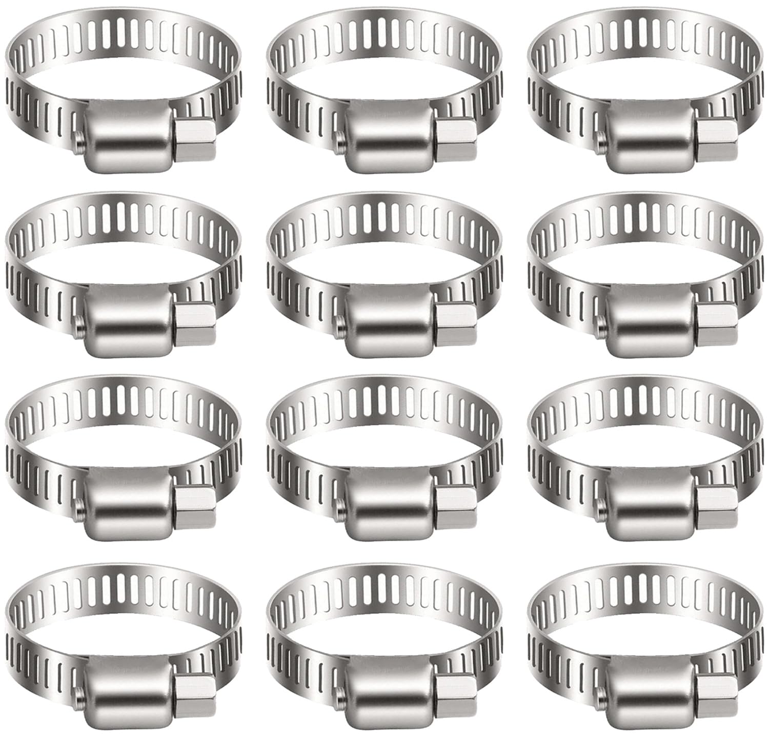 Litensh 13-19mm Stainless Steel Hose Clips, 12PCS Worm Gear Hose Pipe Clamp Adjustable Jubilee Clips, Duct Clamp Fuel Line Hose Clamps for Plumbing Automotive Pool Car Pond and Garden