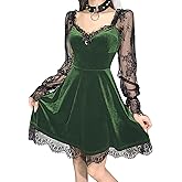 TSMNZMU Womens Goth Witchy Dress Velvet Moon Fairy Lolita Dresses Long Sleeve Gothic Alt Dress Punk Grunge Emo Dress