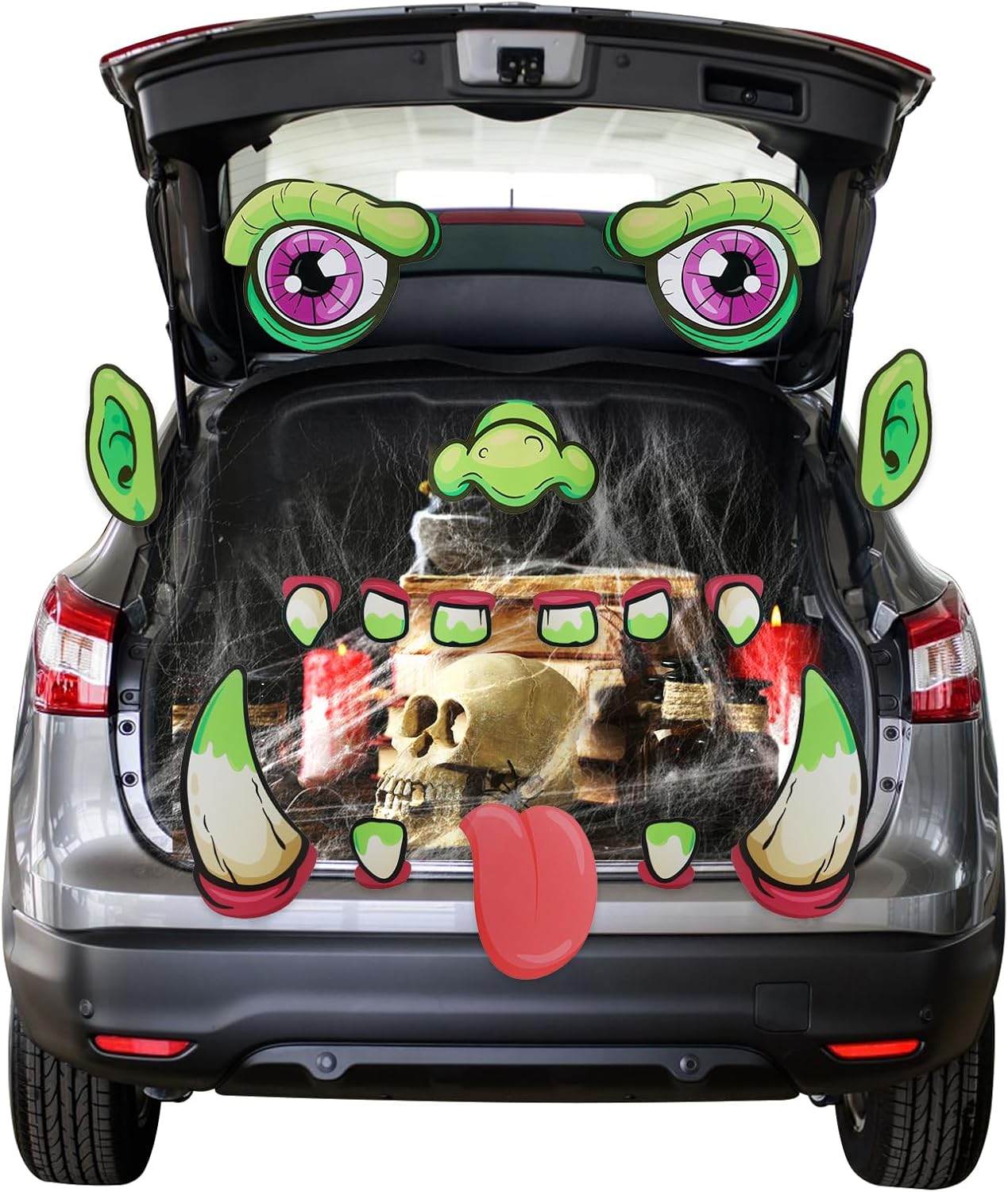 Garage Door Decorations - 56PCS Scary Monster Halloween Trunk or Treat Car Decorations Kit, Monster with Eyes, Fangs, Nose, Ear, and Tongue for Halloween Decorations for Indoor and Outdoor, Car Garage Door, Entryway