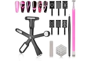 ESUOHYM 37 PCS Cat Eye Magnet Set, 6 In 1 Nail Polish Magnets for Nail Polish Gel, Hearts Flowers Magnets for Nails, Nail Art DIY Design Supplies for Home, Salon