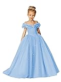 Amatesay Off Shoulder Flower Girl Dress Light Blue