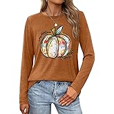 ELDPS Womens Halloween Shirt: Fall Pumpkin T-Shirt Thanksgiving Gift Shirts Casual Long Sleeve Tee Tops