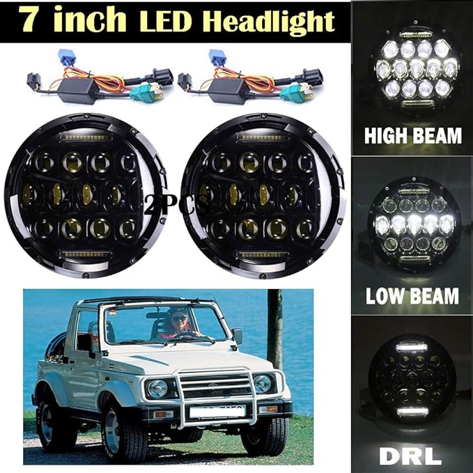 LED Headlight for Suzuki Samurai 1984 to 1989, 7" Round LED