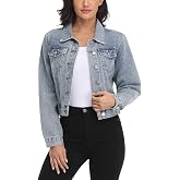 andy &amp; natalie Women's Denim Jackets Cropped Long Sleeve Basic Button Down Crop Jean Shacket with Pockets