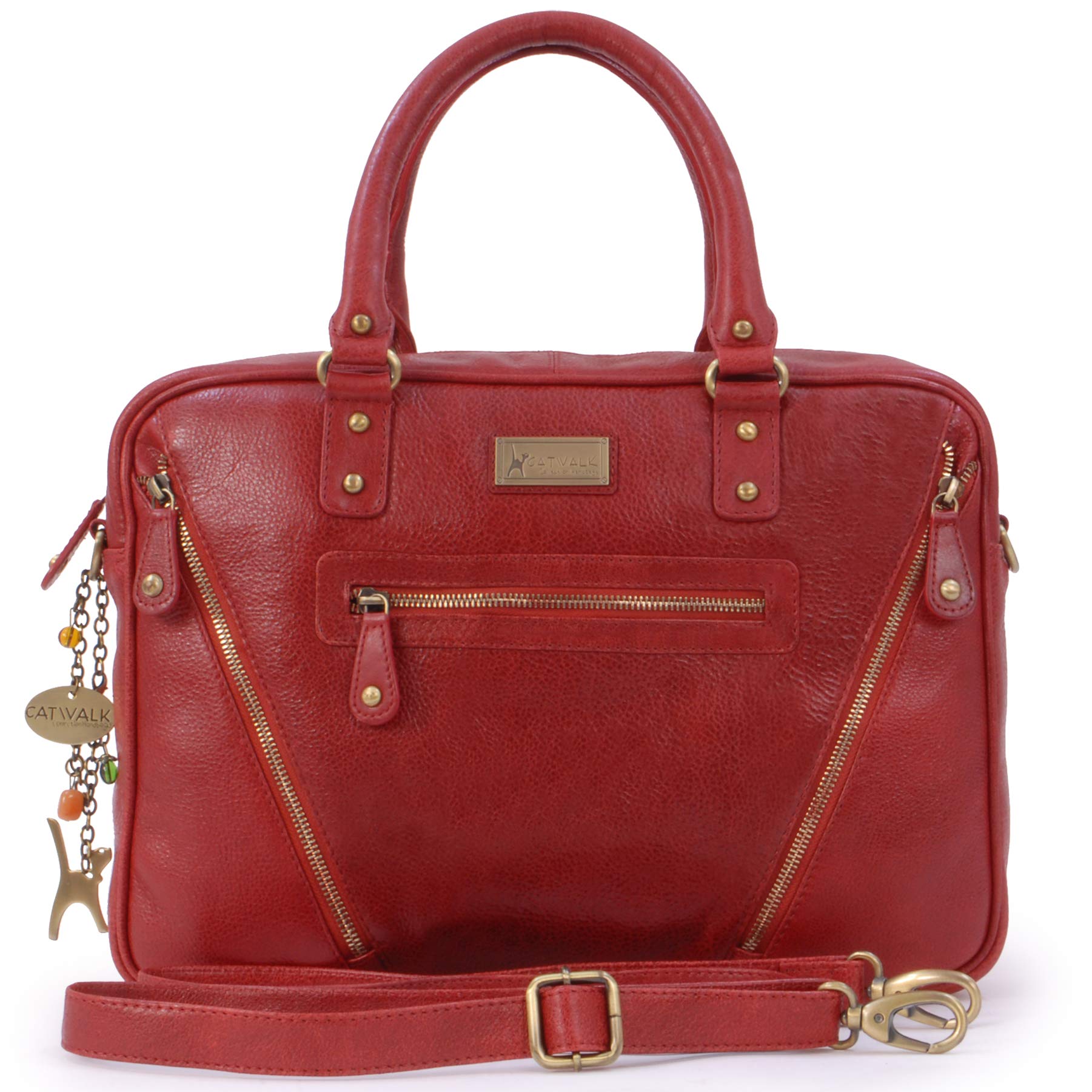 Catwalk Collection Handbags - Women's Leather Tote Shoulder Bag - Ladies A4 Laptop Work Bag - Large Briefcase With Cross Body Strap - Sienna - Red