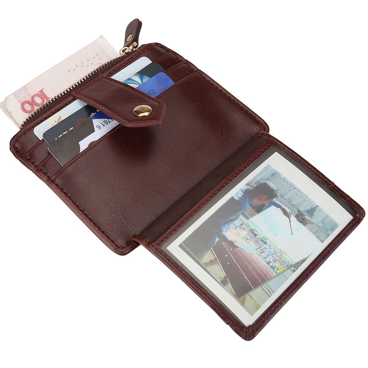 Faleto Portable Leather Credit Card Holder Wallet Bussniss Cards Holder Organizer for Men& Women With Zipper Pocket