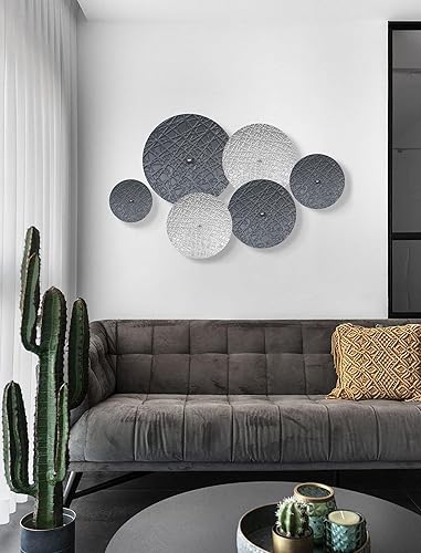 Silver and Gray Metal Wall Decor for Living Room, 7PCS Hanging