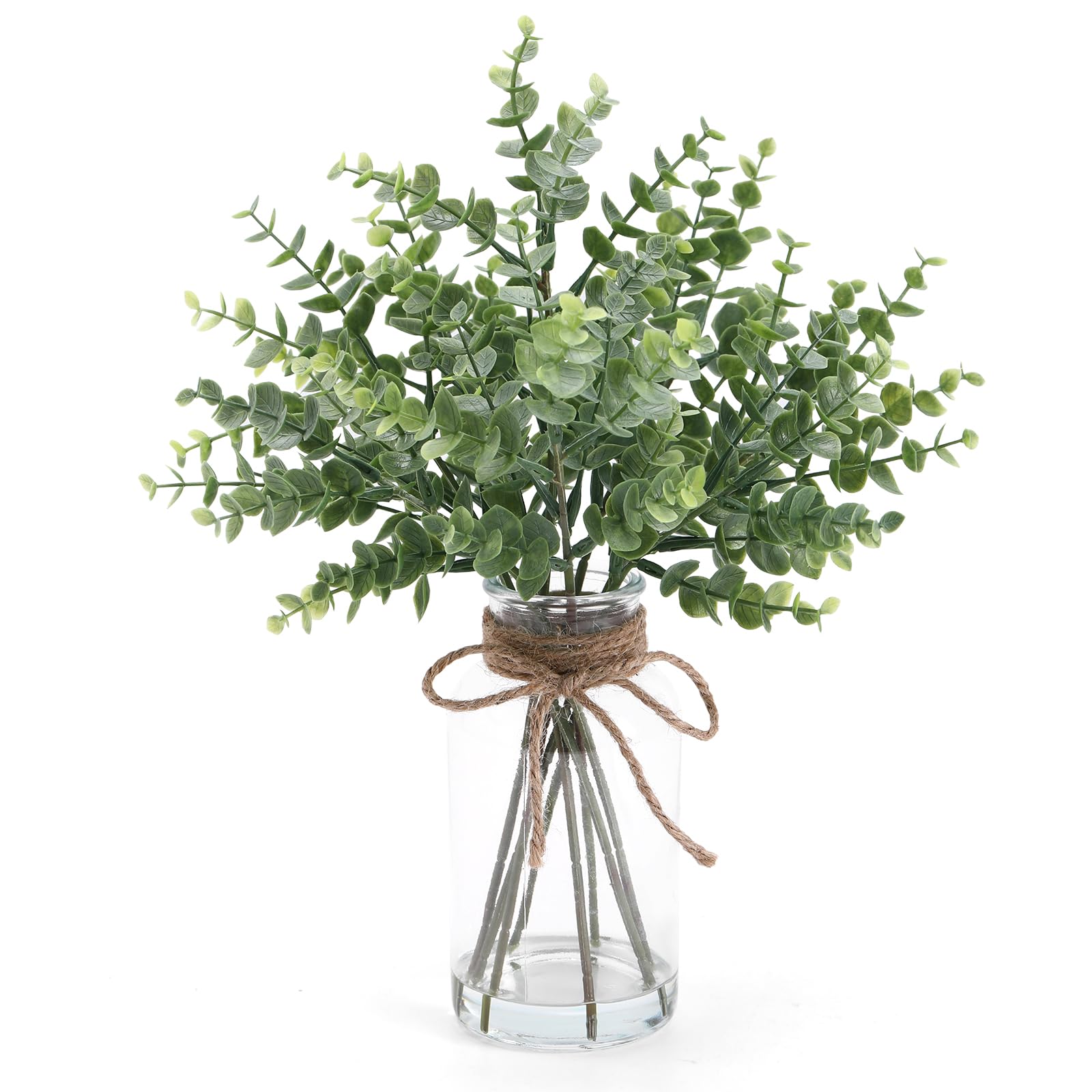 Photo 1 of Coferset Eucalyptus Stems in Glass Vase with Faux Water, 13.7" Eucalyptus Fake Plants for Home Bathroom Office Kitchen Farmhouse Shelf Centerpiece Coffee Table Decor(Sage Green)