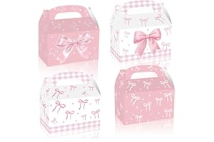 SUNPHOENIX 12PCS Pink Bow Party Favor Boxes – Princess Bow Themed Candy Treat Boxes for Women Girls Birthday Baby Shower Party Decorations Pink Bachelorette Engagement Bridal Shower Party Favor Supplies