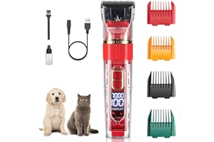 Gooad Dog Grooming Kit, Professional Dog Grooming Clippers, Cordless Dog Clippers for Thick Coats, Dog Hair Trimmer, Low Noise Dog Shaver Clippers, Quiet Pet Hair Clippers Tools for Dogs Cats,red