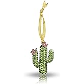 Saguaro Cactus Pink Flowers and Green Rhinestone Crystal Holiday Ornament