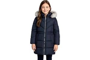SOLOCOTE Girls Winter Coat Water-Resistant Hooded Quilted Puffer Sherpa Lining Faux-Fur Trim Heavyweight Long Parka for Kids