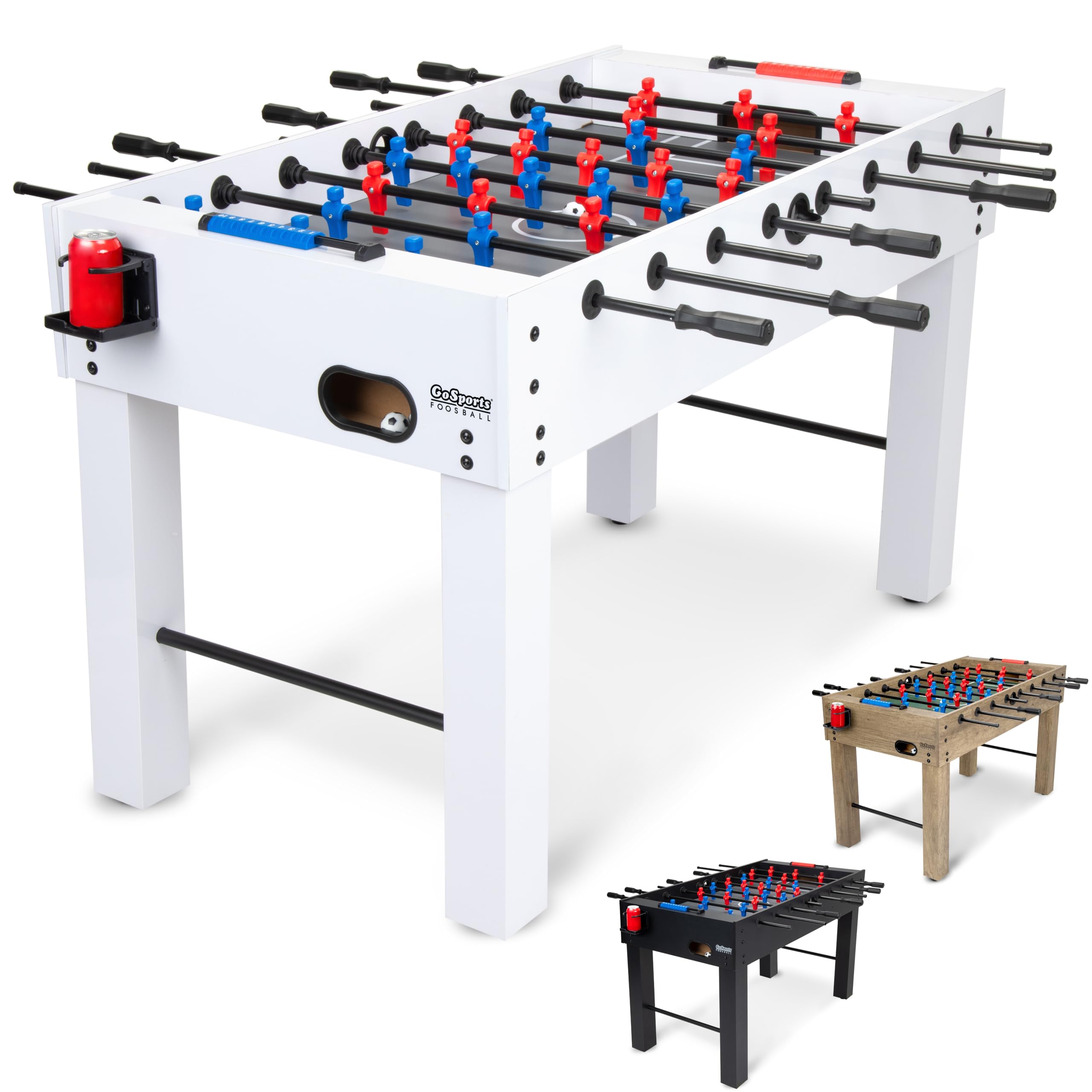 GoSports 54 Inch Full Size Foosball Table - Black, Oak, or White - Includes 4 Balls and 2 Cup Holders