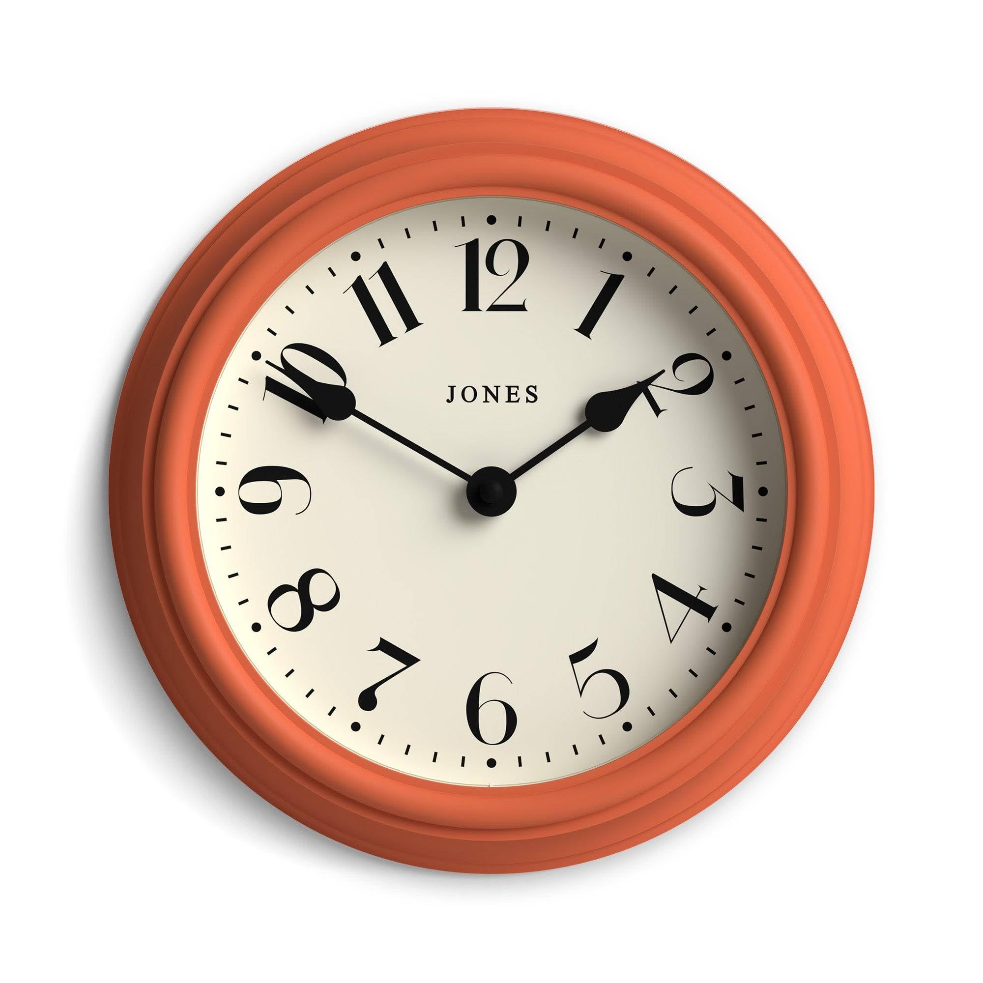 Jones Clocks® Frieze wall clock | Small elegant classic round clock | 23cm | Terracotta orange | Pretty design ideal for the kitchen, living room, bedroom, large or small spaces