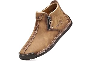 alcubieree Mens Casual Leather Shoes Ankle Chukka Boots Slip On Lightweight Loafers Mid top Walking Driving Shoes for Male