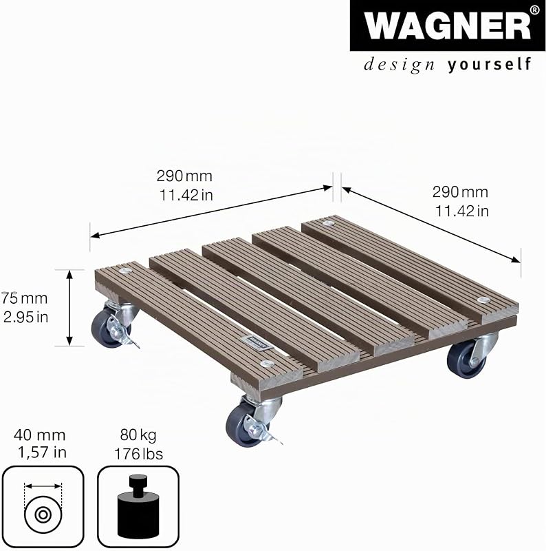 Design Yourself Support à roulettes pour Pot de Fleur WPC 29 x 29 x 7,5 cm, intérieur/extérieur, Roule Pot en FSC Composite Bois-Plastique, Taupe, 2 Freins, Capacité Charge 80 kg - 20053101