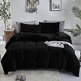 Luxlovery Black Velvet Comforter Set Cal King Men Plush Fluffy Black Bedding Set California King Minimalist Bedding Set Solid Modern Blanket Quilts Winter Warm Flannel Comforter Set