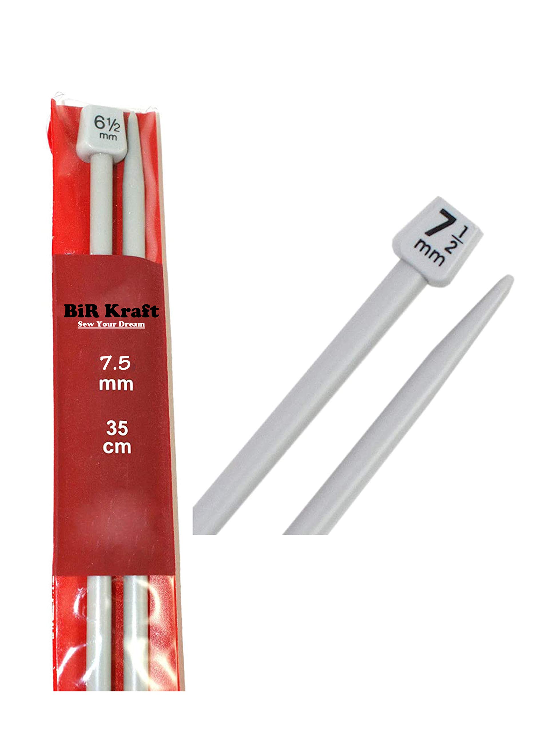 BiR Kraft 2 x 35cm Long Plastic Knitting Needles Single Pointed Needles 5mm, 5.5mm, 6mm, 6.5mm, 7mm, 7.5mm, 8mm, 9mm & 10mm (2 x 7.5mm)