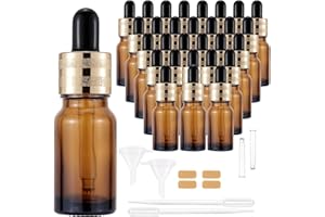 Njvial 30 Pack 10ml Amber Glass Dropper Bottles with Droppers, Funnels & Labels for Essential Oils, 1/3oz Eye Dropper Bottles
