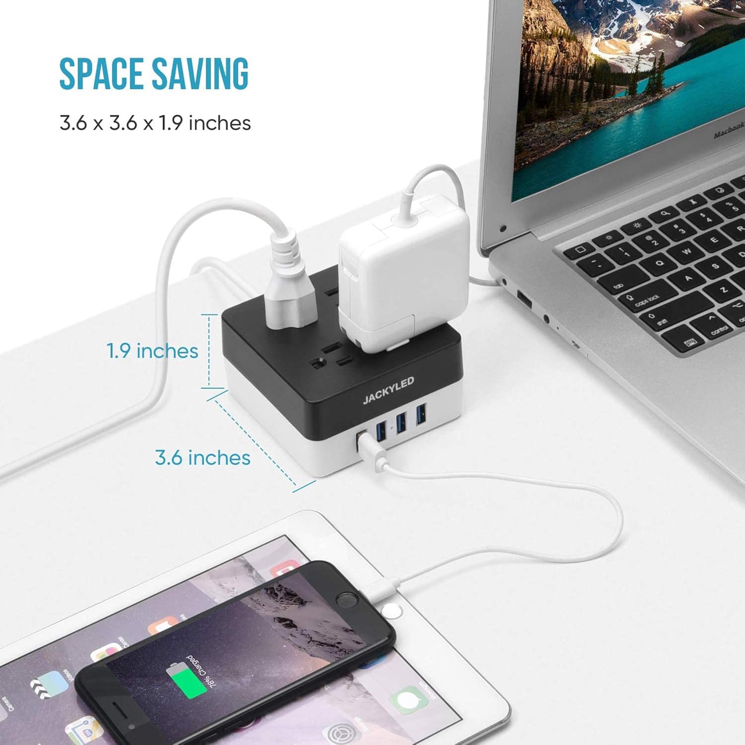 Surge Protector Square Power Strip JACKYLED 9.8ft Long Cord 4 Outlets 4 USB Ports 4.8A Smart Fast Charging Station 900J Portable Charger for Home Office: Home Audio & Theater