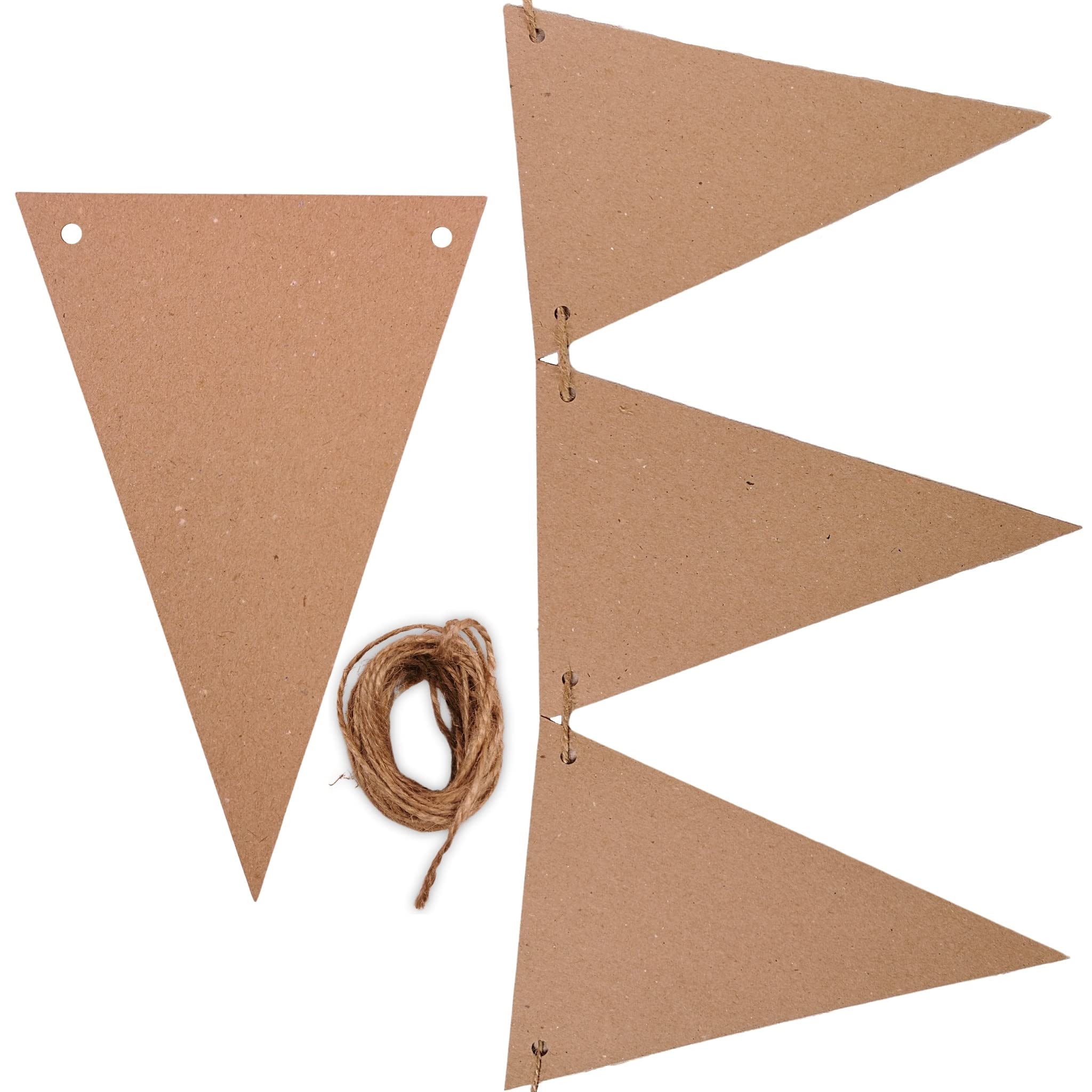 BCreativetolearn 25 Kraft Card Bunting Flags With Jute String - Make Your Own Bunting Decorations & Birthday Party Banners 21x14cm Triangle Flags 640cm Jute String Recycled