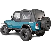 TACTIK Fabric Only Replacement Soft Top - Fits Jeep Wrangler 1988-1995 YJ - Custom-Fit Fabric Roof with Removable Side and Back Window (With Door Skins, Black Diamond)
