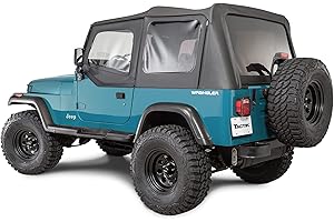 TACTIK Fabric Only Replacement Soft Top - Fits Jeep Wrangler 1988-1995 YJ - Custom-Fit Fabric Roof with Removable Side and Back Window (With Door Skins, Black Diamond)