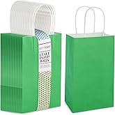 BLUE PANDA 25-Pack Green Gift Bags with Handles - Small Paper Treat Bags for Birthday, Wedding, Retail (5.3x3.2x9 In)