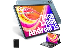 HISORL Android Tablet with Keyboard, Android 15 Tablet 10 inch with 24GB+128GB, 1TB Expand, 8-Core, 8000mAh, 5G WiFi, Widevine L1, GMS, with Case, Keyboard, Mouse, Stylus(Black)