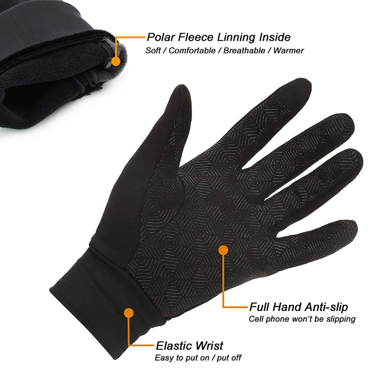 Winter Gloves,Touch Gloves Screen Touch Gloves Touch Screen Gloves Texting Glvoes Running Gloves Cycling Gloves Driving Gloves for Men and Women by FTEOX (Black-Medium)
