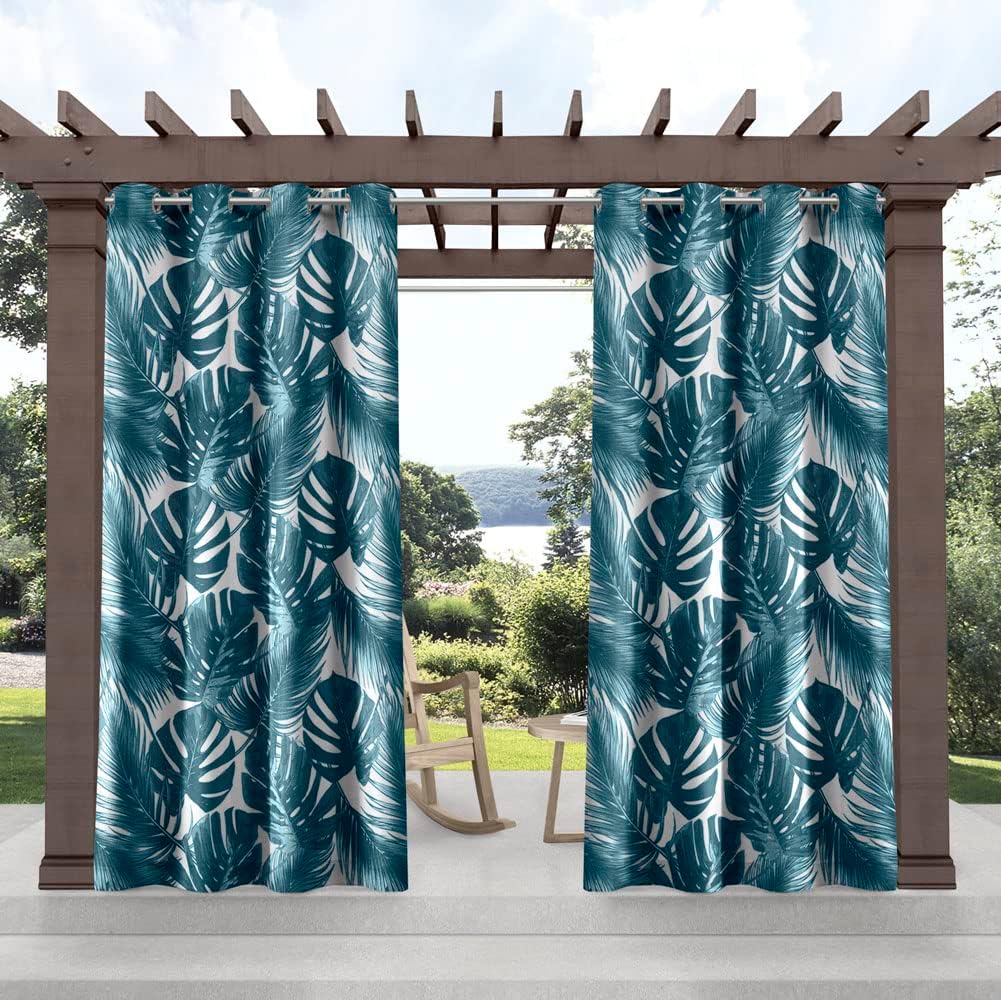 Outdoor Curtains - Exclusive Home Jamaica Palm Indoor/Outdoor Light Filtering Grommet Top Curtain Panel, 54