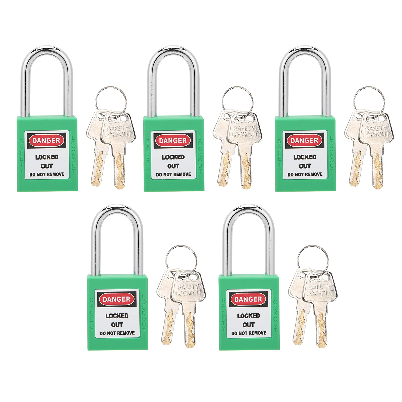 Safety Lockout Padlock, 5 Sets 38mm Lockout Tagout Safety Padlock, Insulated Anti Skid Padlock with 10 Keys Writable Label for Machine Building Security (Green),Locks and accessories