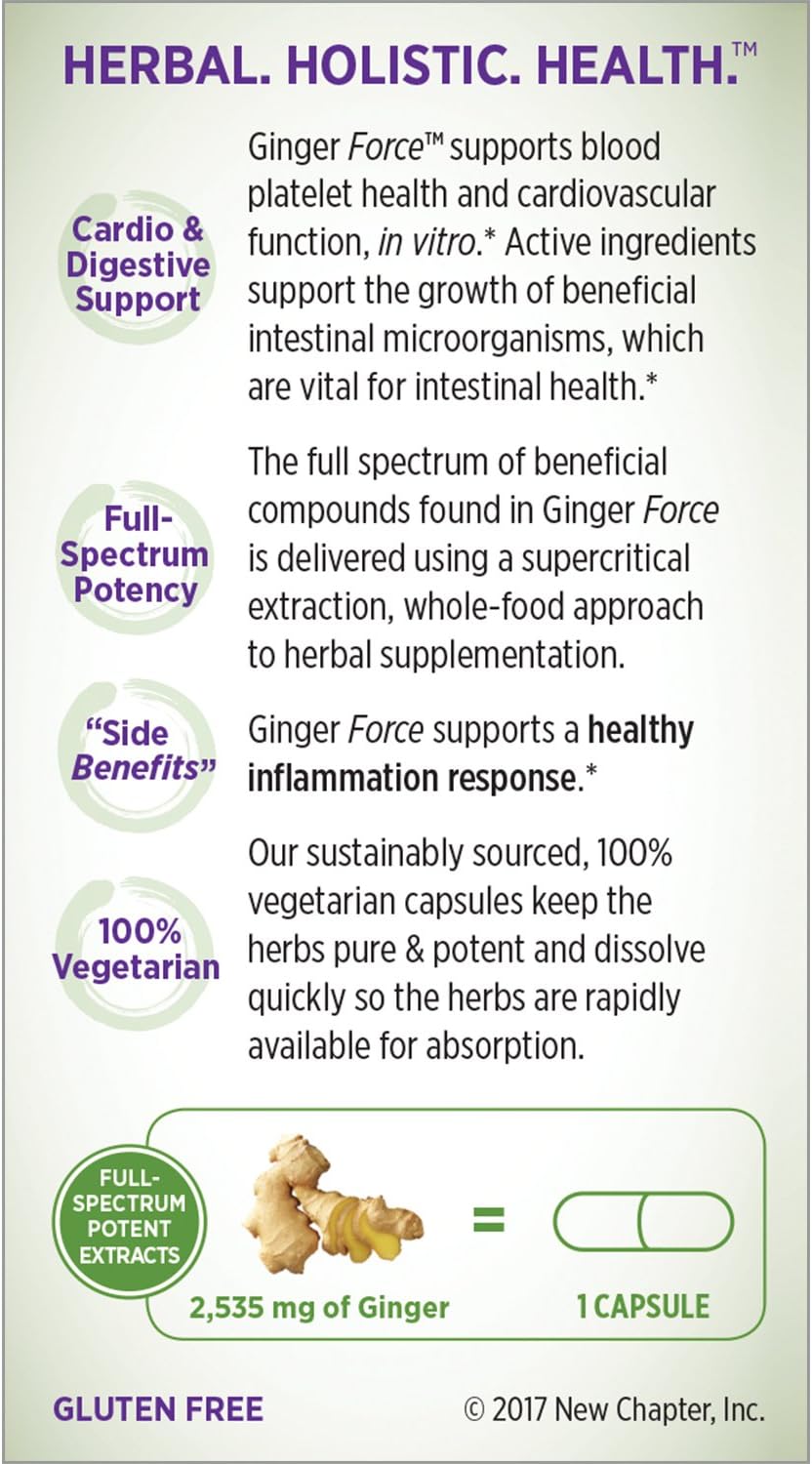 New Chapter Ginger Supplement - Ginger Force with Supercritical Organic Ginger + Non-GMO Ingredients - 60 ct Vegetarian Capsules: Health & Personal Care