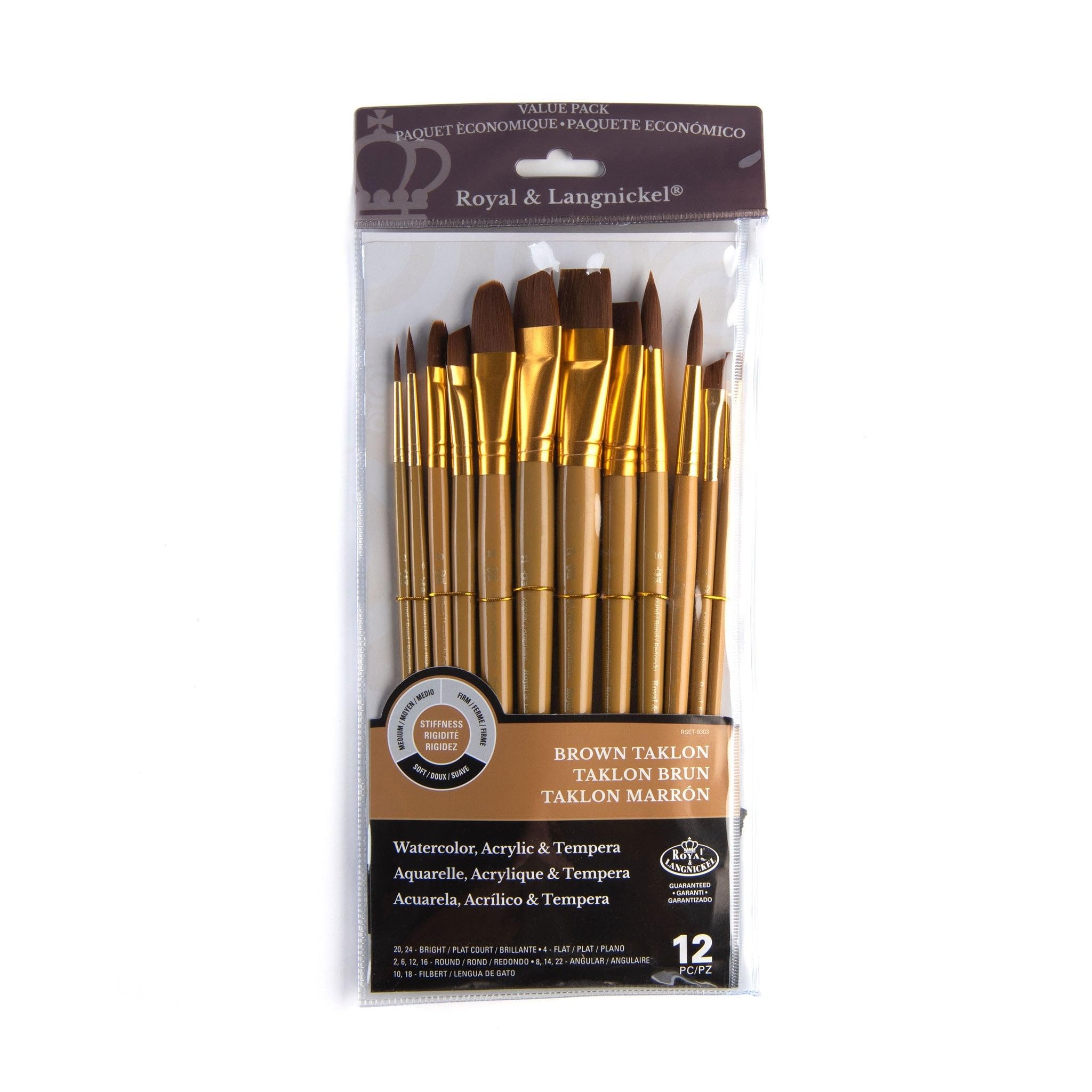 Royal and Langnickel RSET-9303 Taklon Variety Brush Set - Soft Black (Pack of 12)