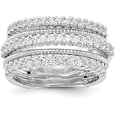Diamond2Deal 925 Sterling Silver Rhodium-plated Cubic Zirconia Textured and Layered Ring