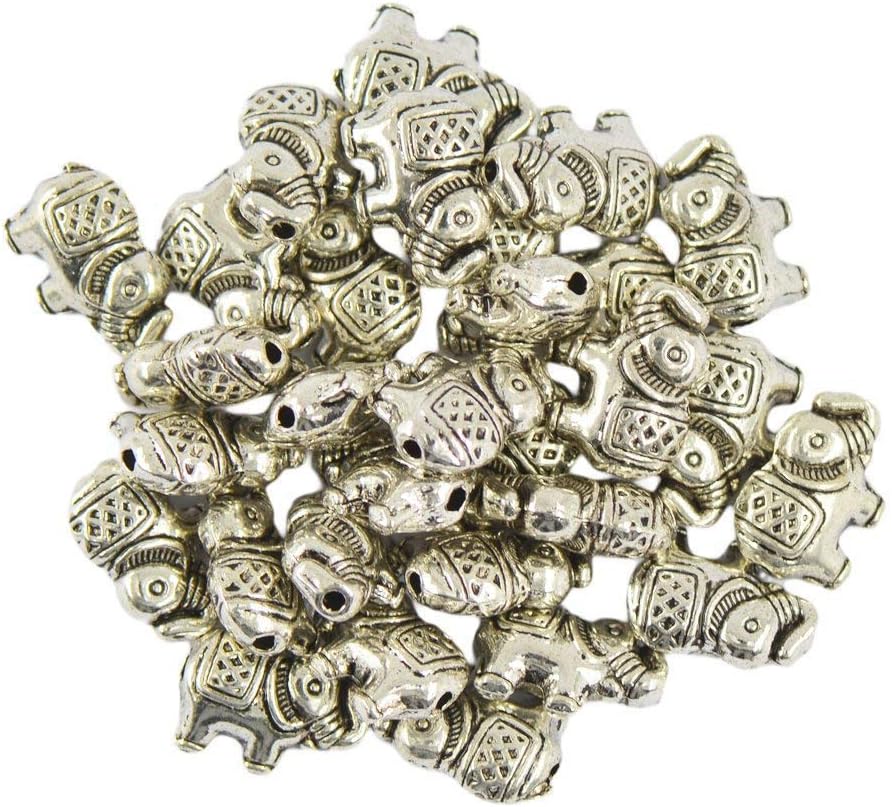 50 x Tibet Silver Lucky Elephant Spacer Charms Alloy Bead Jewelry DIY Makings