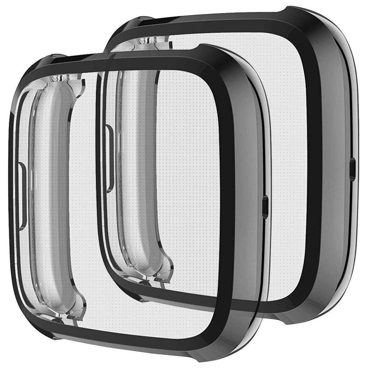oGoDeal Compatible for Fitbit Versa 2 Screen Protector Case, Full Cover Protective Plated Bumper (Black*2)
