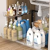 ETOYA Under Sink Organizer 2 Pack Pull Out Bathroom Cabinet Countertop Organizer 2 Tier Slide Out Kitchen Organizers and Storage Bathroom & Laundry Under Under Sink Shelf-Black