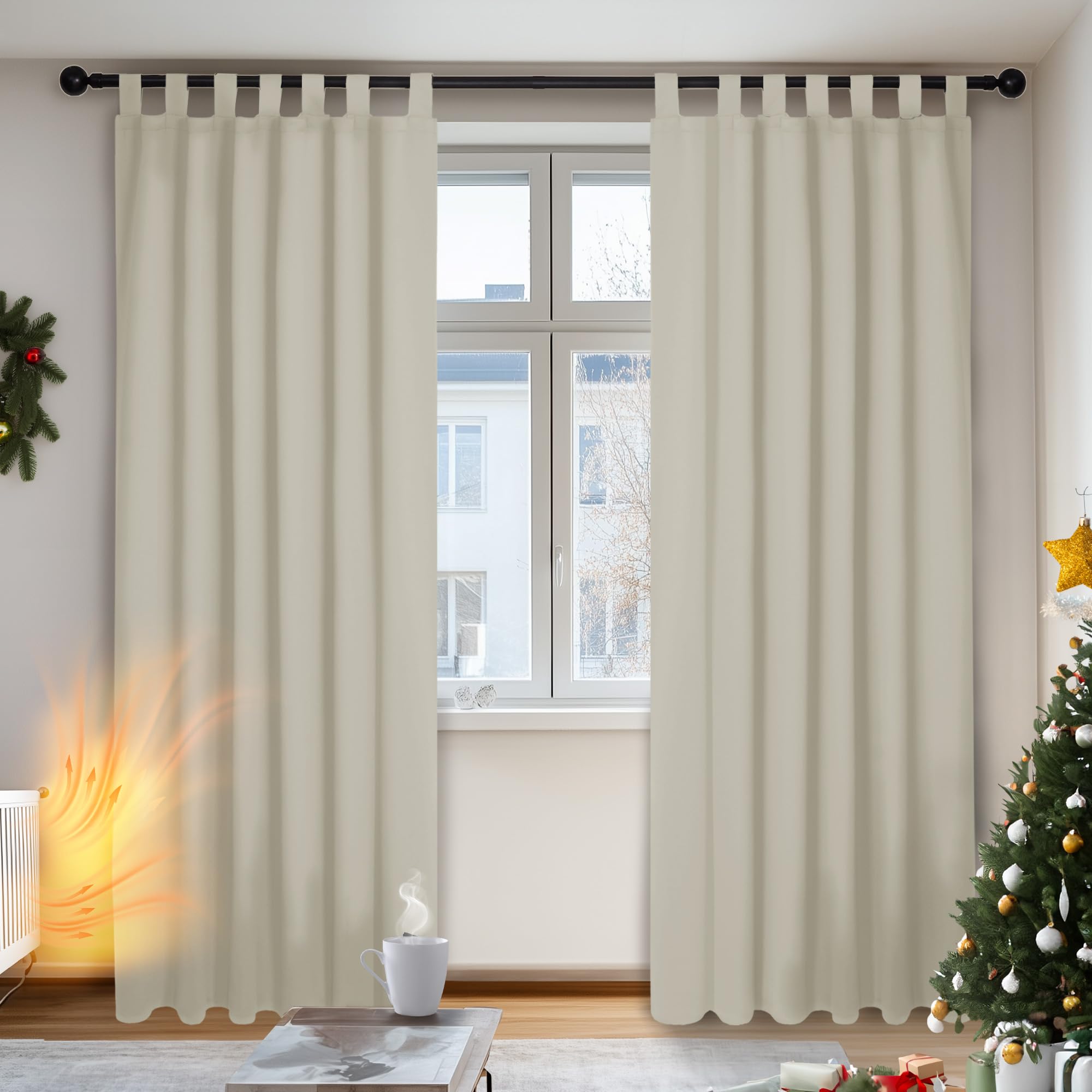 Deconovo Home Decorative Beige Blackout Curtains Thermal Insulated Curtains Tab Top Curtains for Kids Bedroom Light Beige W55 x L79 Inch One Pair
